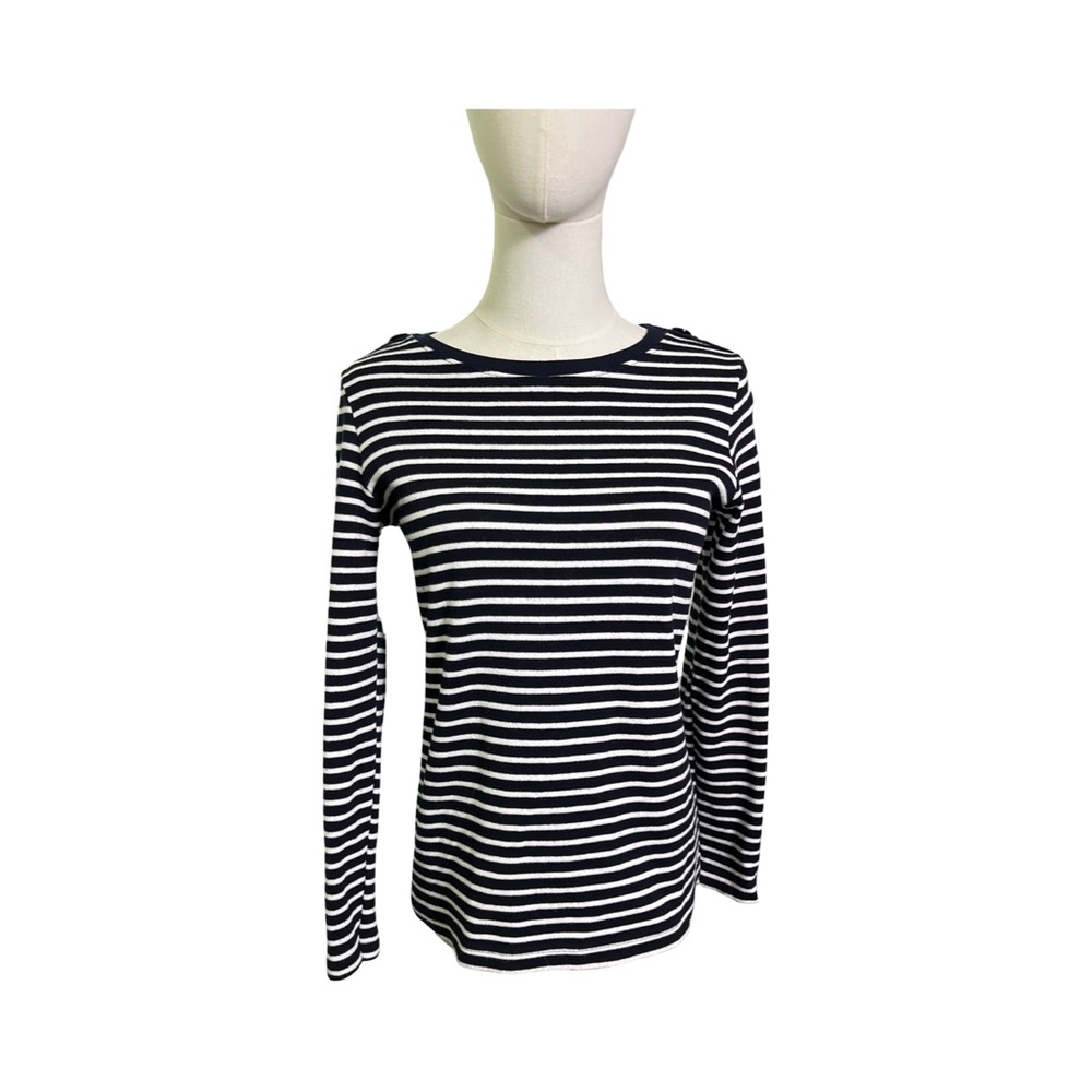 Océana Navy White Striped Long Sleeve Top Small Made in Canada Nautical
